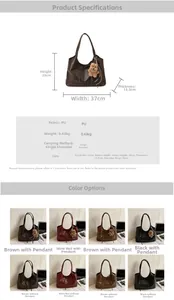Detailed size guide and color options for large PU leather hobo tote bag with bear pendant