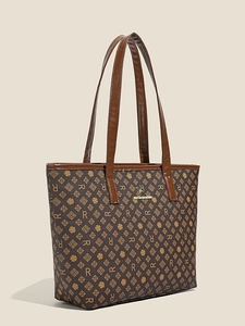 Large capacity vintage brown monogram tote bag with gold kangaroo logo and dual handles