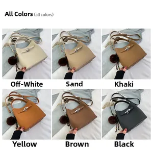 Detailoverzicht van de collectie leren handtassen in zes kleuren met luxe hangers