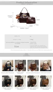 Dimensioni dettagliate della borsa a secchiello vintage in PU con ciondolo e astuccio