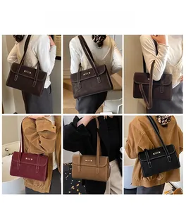 Detailed grid view of minimalist faux leather shoulder bags in various vintage colors