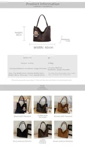 Detailed chart showing PU leather tote bag dimensions and various color options