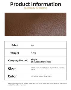Detailed size and material chart for vintage PU leather crescent shoulder handbag