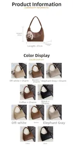 Detailed size specifications and color matrix of the pebble leather hobo shoulder bag