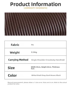Vertical striped shoulder bag detail showing dimensions 33x22x9cm and weight 0.34kg
