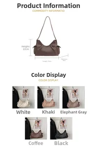 Detailed size specifications and color variants for the pleated hobo shoulder bag