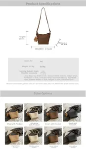 Size chart for PU bucket bag showing dimensions for large tote and small inner pouch