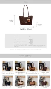 Detailed size specifications and color options for the vintage PU leather tote bag