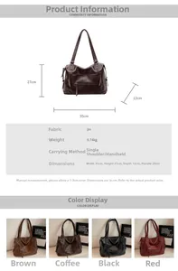 Detailed size specifications for a large vintage tote bag with PU leather dimensions