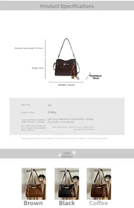 Detailed dimensions of a vintage faux leather tote bag with stylish wooden bead pendant