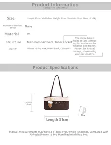 Size guide for plush patchwork underarm bag with detailed PU material dimensions