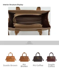 Detalle del bolsillo interior y cuatro opciones de color para el bolso bandolera de mujer