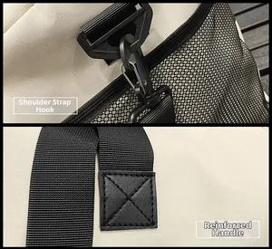 Detail der verstärkten Nähte und strapazierfähigen Drehhaken an einer großen Reisetasche