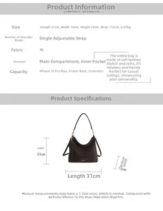 Detail view of coffee PU leather tote dimensions with adjustable 116cm shoulder strap