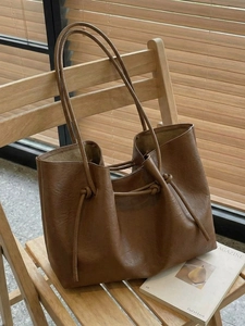 Women Minimalism PU Leather Large Capacity Tote Bag And Inner Pouch Shoulder Handbag For Commute Office Work Fashion Bag