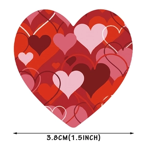 Roll of heart-shaped decorative self-adhesive stickers measuring 1.5 inch in diameter