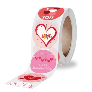 Valentine's Day adhesive sticker roll with hearts and romantic patterns for gift sealing