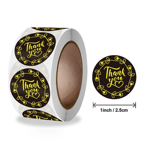 Gold Foil Thank You Stickers Round Black Adhesive Seal Labels For Business Gift Packaging Mailer Bags Envelope Decor Stationery