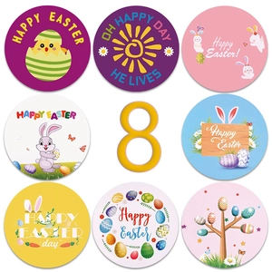 Set mit 8 bunten Osteraufklebern mit Hasen, farbigen Eiern und kleinen Küken