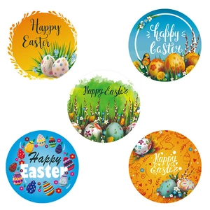 5er-Pack Happy Easter Aufkleber mit bunten Eiern, Hasen und Blumenmustern
