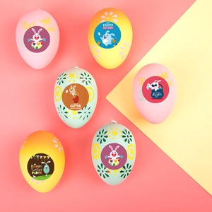 Σετ 6 αυγών Happy Easter με σχέδια κουνελιών για πασχαλινή διακόσμηση δώρων
