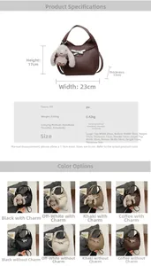 Size guide for lychee grain PU handbag with detailed product dimensions and measurements