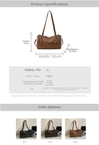 Dimensions détaillées et spécifications du sac cabas Boston rétro en cuir PU souple