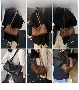 Collage de différents sacs Boston vintage en marron et noir portés par des mannequins