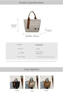 Spécifications détaillées de la taille du sac fourre-tout en toile avec trois options de couleur