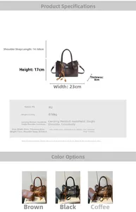 Detail view of the vintage PU leather handbag with beaded pendant and adjustable strap