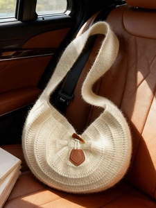 Sac Hobo Tricoté pour Femmes Vintage Grande Capacité Crochet Sac à Épaule Avec Bouton Brandebourg Style Mohair