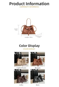Detailed size chart 28x17x11cm and four color options for the bow shoulder bag