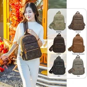 Detail view of multi-use crossbody backpacks available in six vintage leather colors
