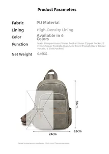 Detailed dimensions of this dark grey PU backpack with iPad Mini for size reference