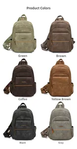 Showcase of minimalist backpacks in six colors including green brown and grey