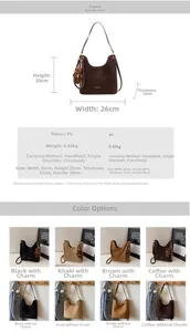 Detailed view of vintage PU tote bag with size 26x20x10cm and vertical handle drop