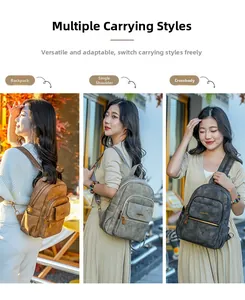 Three-way versatile faux leather backpack showing backpack, shoulder, and crossbody styles