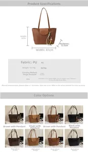 Detailed view of large capacity PU leather tote bag dimensions and multi-color options
