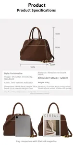 Detailed size chart and specifications for the large capacity matte retro tote bag