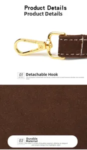 Detail of dark brown suede bag showing golden metal hook and durable fabric texture