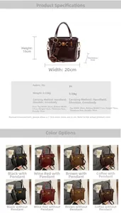 Detailed size chart and multi-color view of vintage PU leather bucket bag with heart buckle