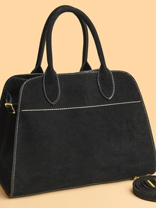 Women Minimalist Large Capacity Tote Bag Contrast Stitching Frosted PU Leather Shoulder Crossbody Handbag For Office Daily Travel