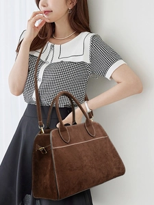Large dark brown frosted leather tote bag with dual handles and thin shoulder strap