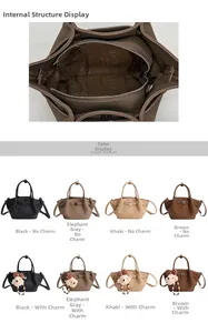 Macro shot showing internal logo lining and multiple color options for bucket bags