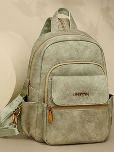 Vintage Multi Functional Women Backpack PU Leather Large Capacity Fashion Travel Commute Shoulder Bag Multi Pocket Daypack