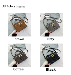 Detailed grid view of textured faux crocodile leather mini bags in four vintage colors
