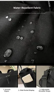 Dettaglio del tessuto impermeabile e finiture resistenti di questa borsa tote nera