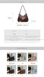 Detailed size chart and multi-color display of the large capacity PU hobo shoulder bag