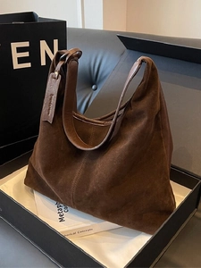 Vintage Large Capacity Velvet Shoulder Bag For Women Retro Solid Color Tote Bag Magnetic Buckle Casual Daily Handbag