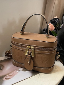 Retro Women's PU Leather Crocodile Pattern Box Crossbody Bag Top Handle Double Zipper Fashion Vanity Case Handbag Daily